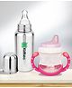 Kidbea Natural Baby Feeding Bottle, BPA-Free, Soft Nipple, Anti-Colic Design, 250 ml with Baby Feeding Sipper Cup Bottle | 200ml Wide Neck - Pink