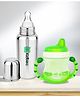 Kidbea Natural Baby Feeding Bottle, BPA-Free, Soft Nipple, Anti-Colic Design, 250 ml with Baby Feeding Sipper Cup Bottle | 200ml Wide Neck - Green