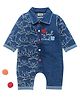 Wonderchild Full Sleeves My Best Friend Text Embroidered Romper - Indigo