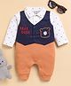 Wonderchild Full Sleeves Bear Embroidered Romper - White & Rust