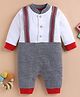 Wonderchild Full Sleeves Mock Style Suspender Designed Romper - White & Charcoal