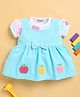 Wonderchild Apple Embroidered Dress With Half Puffed Sleeves Top Set - White & Light Firozi