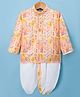 Dapper Dudes Full Sleeves Floral Printed Kurta Dhoti Set - Yellow