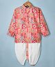 Dapper Dudes Full Sleeves  Floral Printed & Sequins Embellished Kurta Dhoti Set - Orange