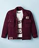Dapper Dudes Full Sleeves Chevron Textured Jacket With Typography Printed Tee Set - Wine