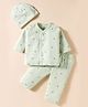 I Bears Knited Full Sleeves Co-ords Night Suit With Fruit Print & Cap - Light Green