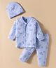I Bears Knited Full Sleeves Night Suit With Vehicle Print & Cap - Light Blue