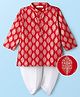 EARTHY TOUCH Single Jersey Knit Full Sleeves Kurta Dhoti Set with Motif Glitter Print - Red