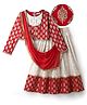 EARTHY TOUCH Single Jersey Knit Full Sleeves Choli Lehenga & Dupatta Set With Floral Print - Red & White