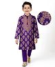 EARTHY TOUCH Single Jersey Knit Full Sleeves Kurta Pajama Set with Floral Glitter Print - Purple