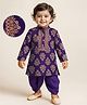 EARTHY TOUCH Single Jersey Knit Full Sleeves Kurta Dhoti Set with Floral Glitter Print - Purple