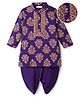 EARTHY TOUCH Single Jersey Knit Full Sleeves Kurta Dhoti Set with Floral Glitter Print - Purple
