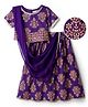 EARTHY TOUCH Single Jersey Knit Half Sleeves Choli Lehenga Set with Dupatta & Floral Glitter Print - Purple
