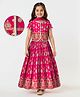 EARTHY TOUCH Single Jersey Knit Half Sleeves Choli Lehenga & Dupatta Set With Floral Foil Print - Pink