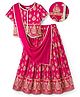 EARTHY TOUCH Single Jersey Knit Half Sleeves Choli Lehenga & Dupatta Set With Floral Foil Print - Pink
