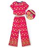 EARTHY TOUCH Single Jersey Knit Half Sleeves Indo Western Set with Motif Glitter Print - Dark Pink