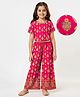 EARTHY TOUCH Single Jersey Knit Half Sleeves Indo Western Set with Motif Glitter Print - Dark Pink