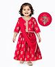 EARTHY TOUCH Single Jersey Knit Three Fourth Sleeves Choli Lehenga Set Dupatta & Floral Glitter Print - Red