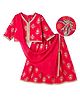 EARTHY TOUCH Single Jersey Knit Three Fourth Sleeves Choli Lehenga Set Dupatta & Floral Glitter Print - Red
