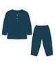 Mom's Home Organic Cotton Knit Full Sleeves Textured Tee & Pant Set - Royal Blue