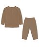 Mom's Home Organic Cotton Knit Full Sleeves Textured Tee & Pant Set - Brown