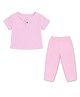 Mom's Home Organic Cotton Knit Half Sleeves Textured Tee & Pant Set - Pink
