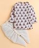 Polka Tots Cotton Woven Full Sleeves Elephants Printed Kurta Dhoti Set - Off White