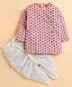 Polka Tots Cotton Woven Full Sleeves Elephants Printed Kurta With Dhoti Set - Pink