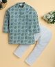 Polka Tots Cotton Woven Full Sleeves Floral Printed Kurta Pyjama Set - Green