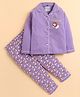 Polka Tots Cotton Woven Full Sleeves Lion Printed Night Suit Set - Lavender