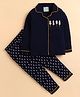 Polka Tots Cotton Woven Full Sleeves Ice Cream Printed Night Suit Set - Navy Blue