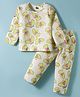 Evimo Single Jersey Knit Full Sleeves Co-ords Night Suit With Heart Print - Cream