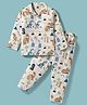 Evimo Single Jersey Knit Full Sleeves Co-ords Night Suit With Dino Print - Off White & Blue