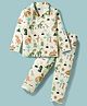 Evimo Single Jersey Knit Full Sleeves Co-ords Night Suit With Dino Print - Off White & Green