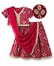 EARTHY TOUCH Single Jersey Knit Half Puffed Sleeves Choli Lehenga Set with Dupatta Floral Glitter Print & Lace Detailing - Maroon