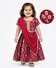 EARTHY TOUCH Single Jersey Knit Half Puffed Sleeves Choli Lehenga Set with Dupatta Floral Glitter Print & Lace Detailing - Maroon