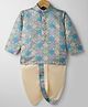 Dapper Dudes Full Sleeves Geometric Printed Kurta Dhoti Set - Sky Blue