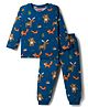 Babyhug Cotton Knit Full Sleeves Night Suit With Animal Print - Teal Blue