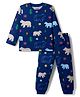 Babyhug Cotton Knit Full Sleeves Co-ords Night Suit With Animal Print - Navy Blue