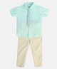 MINI KLUB Cotton Woven Half Sleeves Solid Shirt & Trousers With Tie Set - Blue & Pink