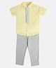 MINI KLUB Cotton Woven Half Sleeves Solid Shirt & Trousers With Tie Set - Yellow & Grey