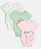 MINI KLUB Cotton Knit Pack Of 3 Half Sleeves Floral & Tiger Printed Onesie - White & Pink