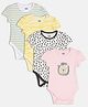 MINI KLUB Cotton Knit Pack Of 4 Half Sleeves Striped & Abstract Printed Onesie - White Yellow & Pink