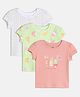 MINI KLUB Cotton Knit Pack Of 3 Half Sleeves Ice Cream & Geometric Printed Tops - Green & Pink