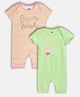 MINI KLUB Cotton Knit Pack Of 2 Half Sleeves Super fresh Text Printed & Ice Cream Printed Rompers - Green & Pink