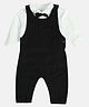 MINI KLUB Cotton Woven Striped Romper With Full Sleeves Solid Shirt & Bow Set - White & Black