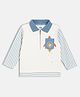 MINI KLUB Cotton Knit Full Sleeves Striped & Rocket Printed Polo Tee - White & Blue