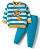 Babyhug Knitted Full Sleeves Sweater Set With Airplane Embroidery - Blue & Yellow