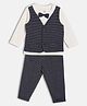 MINI KLUB Cotton Full Sleeves Self Design Tee With Attached Waistcoat & Pant Set - Black & White