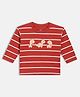 MINI KLUB Cotton Knit Full Sleeves Striped & Dinosaur Embroidered Tee - Red